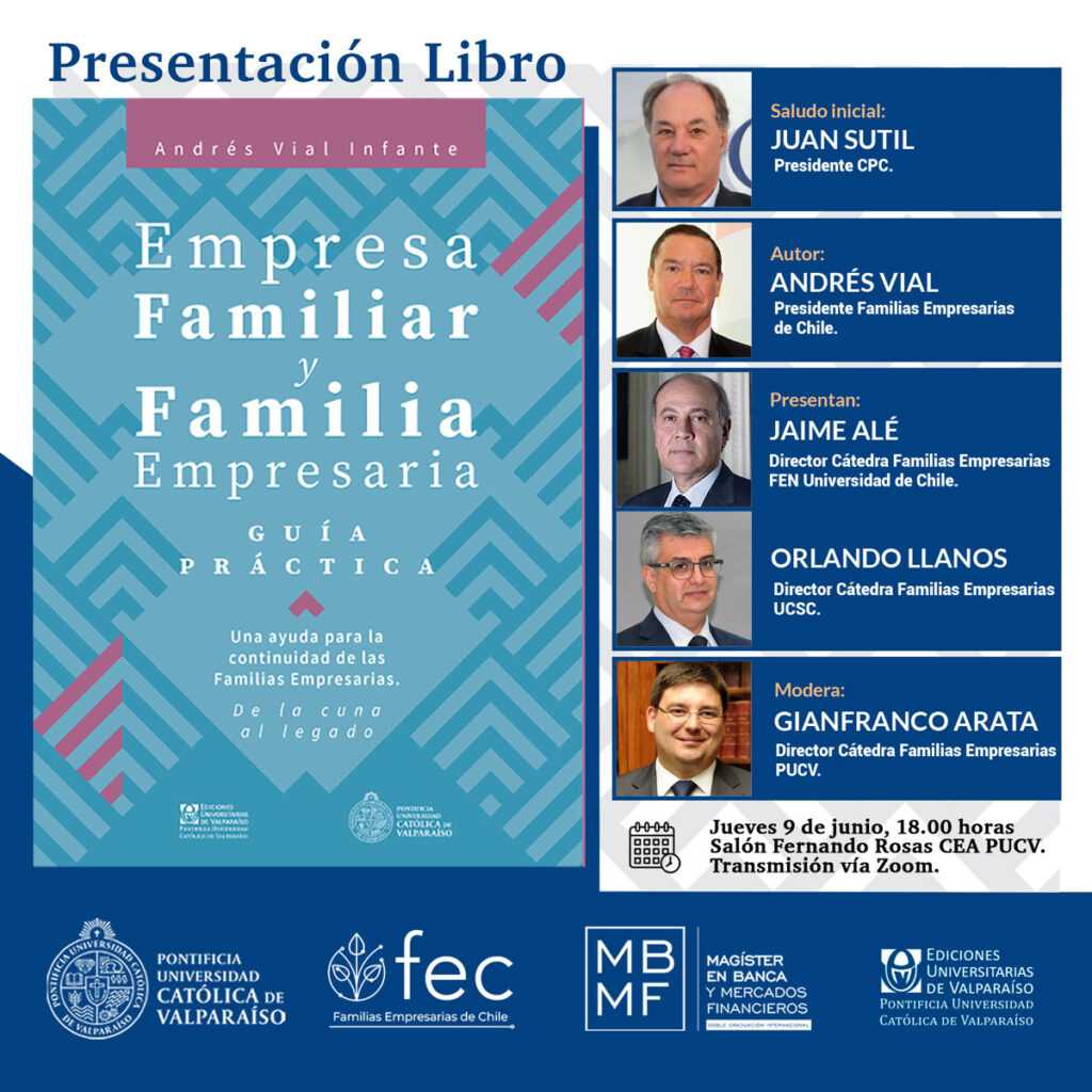 afiche presentación del libro “Empresa Familiar y Familia Empresaria, guía práctica” de Andrés Vial Infante